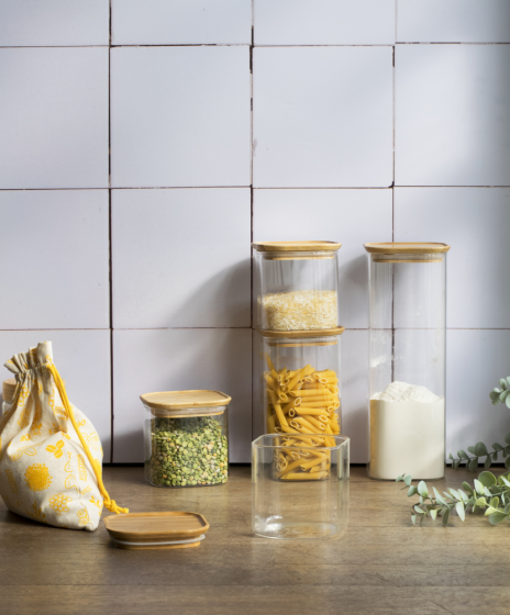 Square Glass and Bamboo Storage Canister