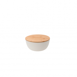 Saladier Blanc avec Couvercle en Bambou