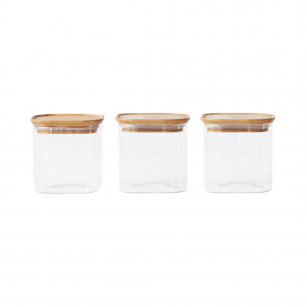 3Er-Set Quadratischer Glasbehälter Mit Bambusdeckel