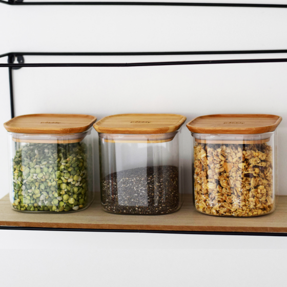 Set of 3 square glass storage jars