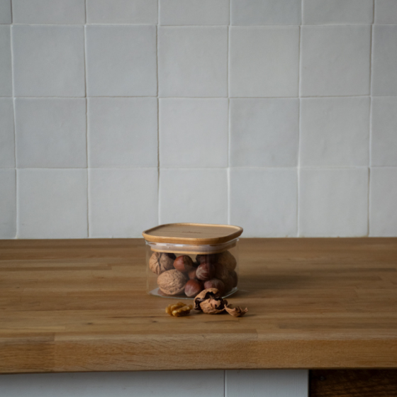 Square Glass and Bamboo Storage Canister