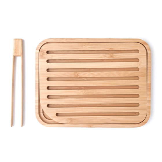 Breadboard and toast tongs set – natural