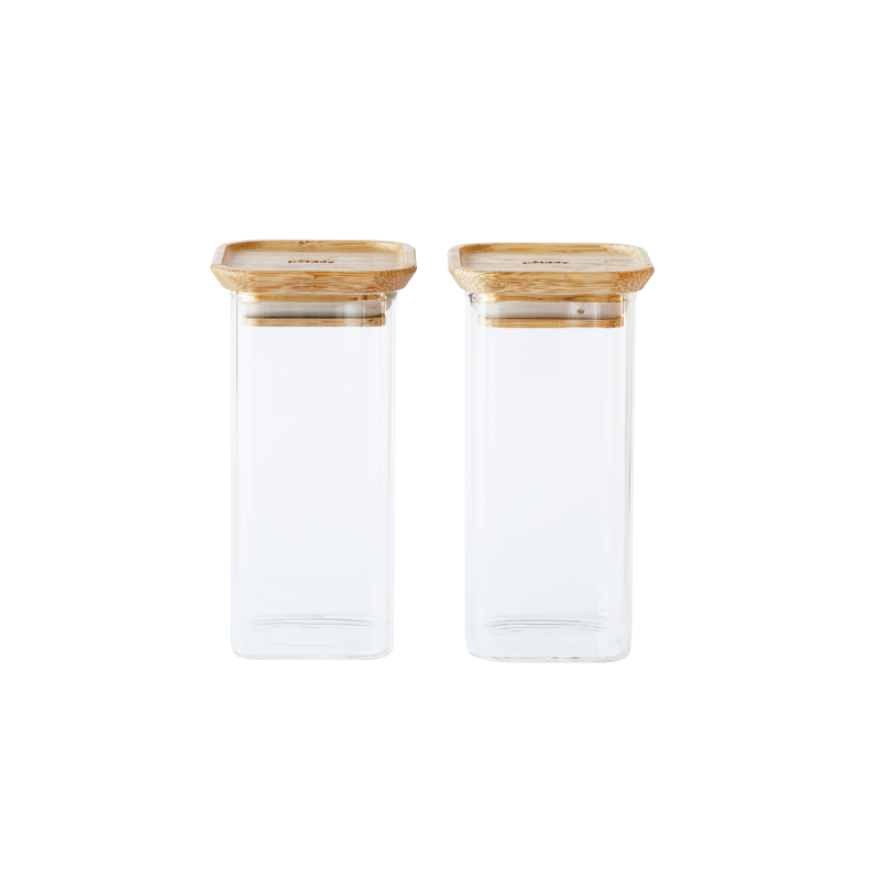 Set of 2 square glass/bamboo boxes