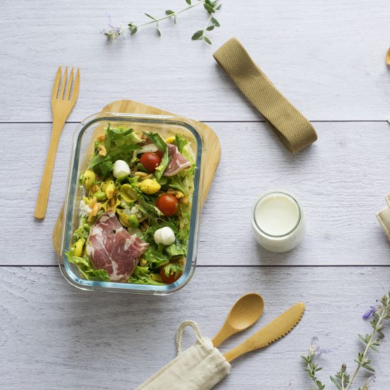 Lunchbox en Verre et ses Couverts en Bambou