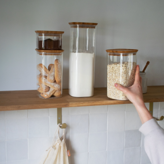 Boîte de Conservation Carrée en Verre et Bambou