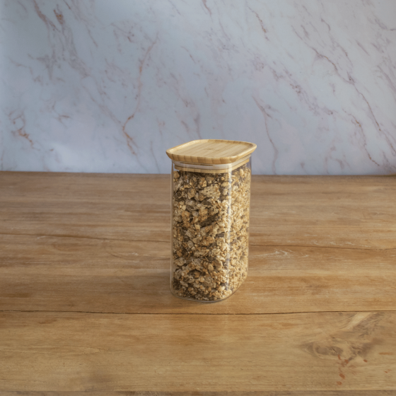 Rectangular Glass and Bamboo Storage Canister