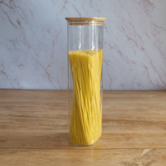 Rectangular Glass and Bamboo Storage Canister