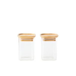 Set of 2 square glass/bamboo boxes
