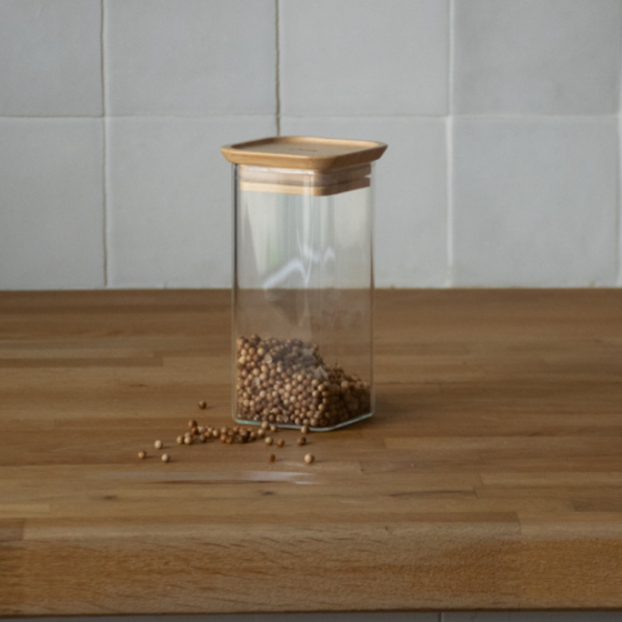 Set of 2 square glass/bamboo boxes