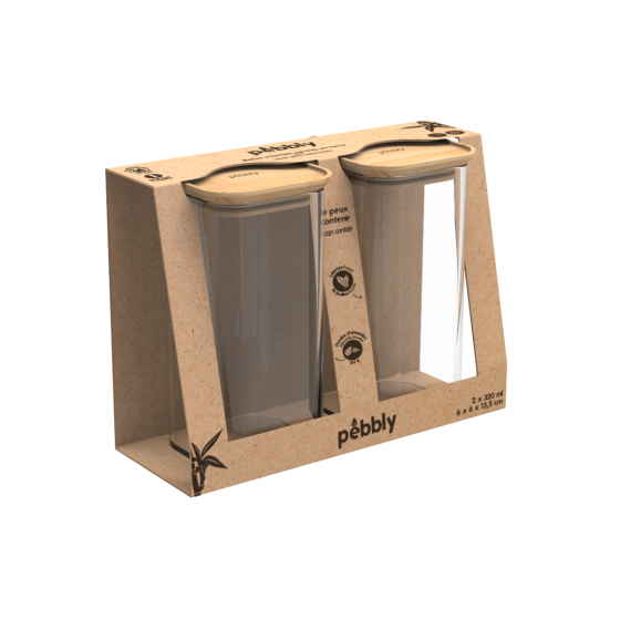 Set of 2 square glass/bamboo boxes