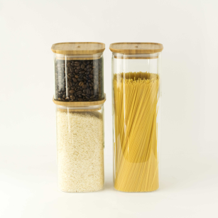 Set of 3 square glass storage jars