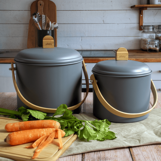 Indoor Steel Compost Bucket with Odor Filter - 7 L