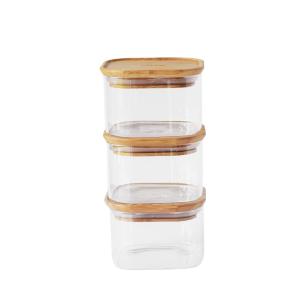 3Er-Set Quadratischer Glasbehälter Mit Bambusdeckel