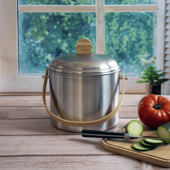 Seau à Compost d'intérieur en Inox avec Filtre Anti-Odeurs - 3,5 L