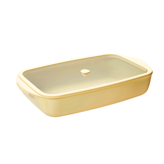 Rechteckige Glasbackform 3,6 L Mit Keramik-Effekt Und Glas- Und Silikondeckel – Creme