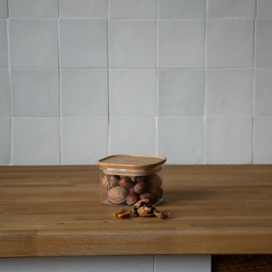 Boîte de Conservation Carrée en Verre et Bambou