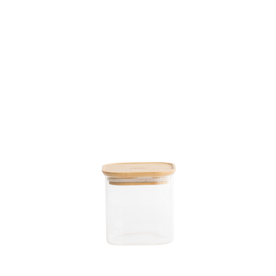 Quadratischer Glasbehälter Mit Bambusdeckel - 500 ml