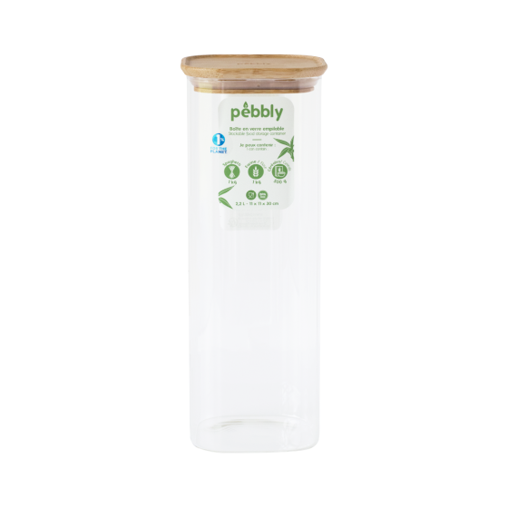 Boîte de Conservation Carrée en Verre et Bambou