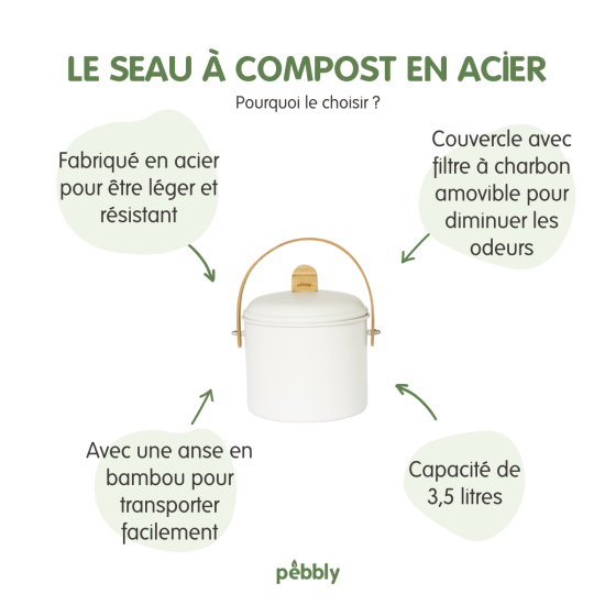 Seau à Compost d'intérieur en Acier avec Filtre Anti-Odeurs - 3,5 L