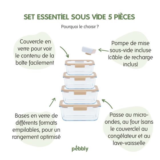 Air Vaccum Preservation Set - 4 Glass boxes and Pump