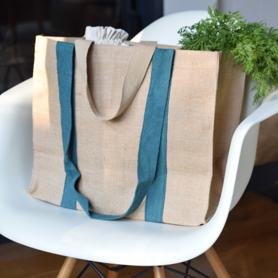 Cabas en Toile de Jute et son Sac à Bouteille en coton bio