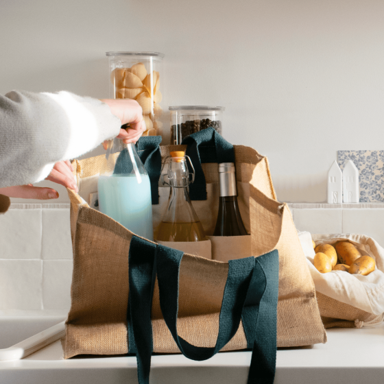 Cabas en Toile de Jute et son Sac à Bouteille en coton bio