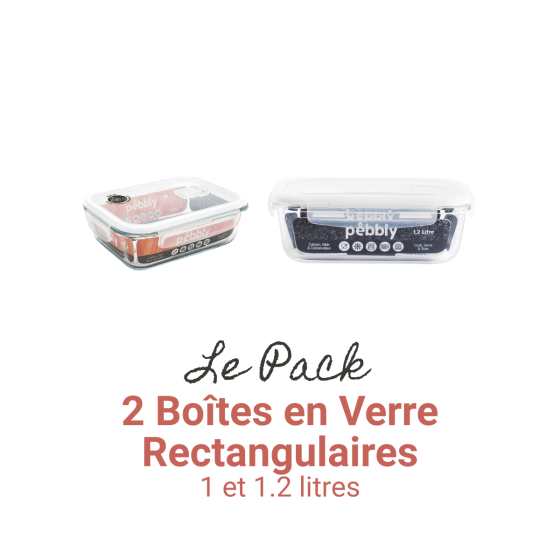 2 Boîtes en Verre Rectangulaires (1 et 1.2 litres)