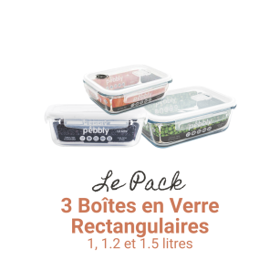 Pack de 3 Boîtes en Verre Rectangulaires (1, 1.2 et 1.5 litres)