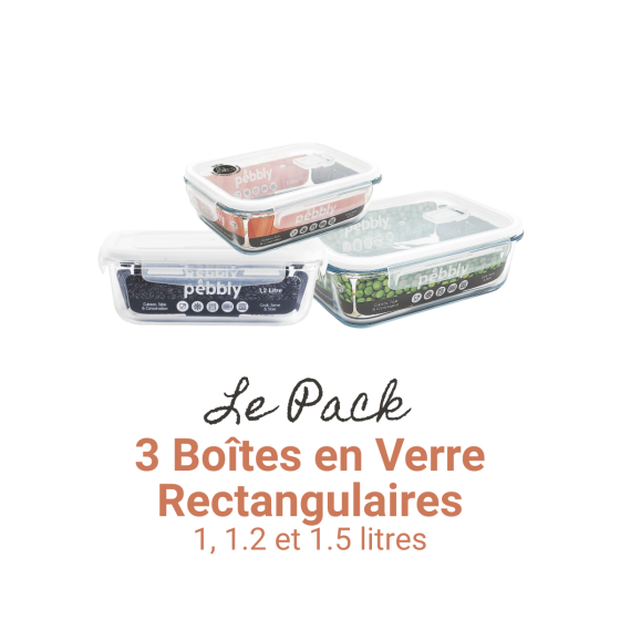 3 rectangular glass jars (1, 1.2 and 1.5 litres)