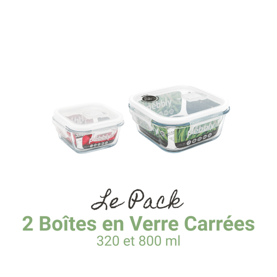 2 Boîtes en Verre Carrées (320 et 800 ml)