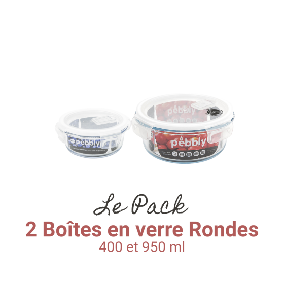 2 Boîtes en Verre Rondes (400 et 950 ml)