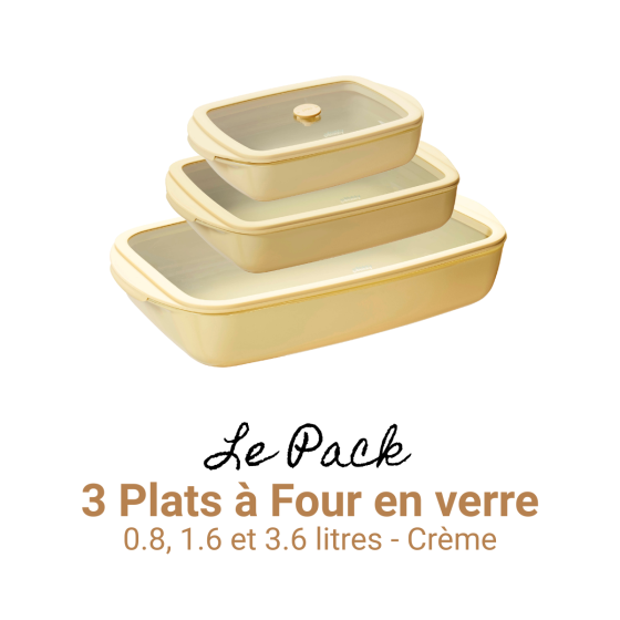 3 Plats à Four en Verre - Crème