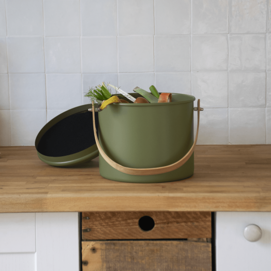 Compost Set: Bucket (Olive, 3.5L) + Filters + Organic Bags